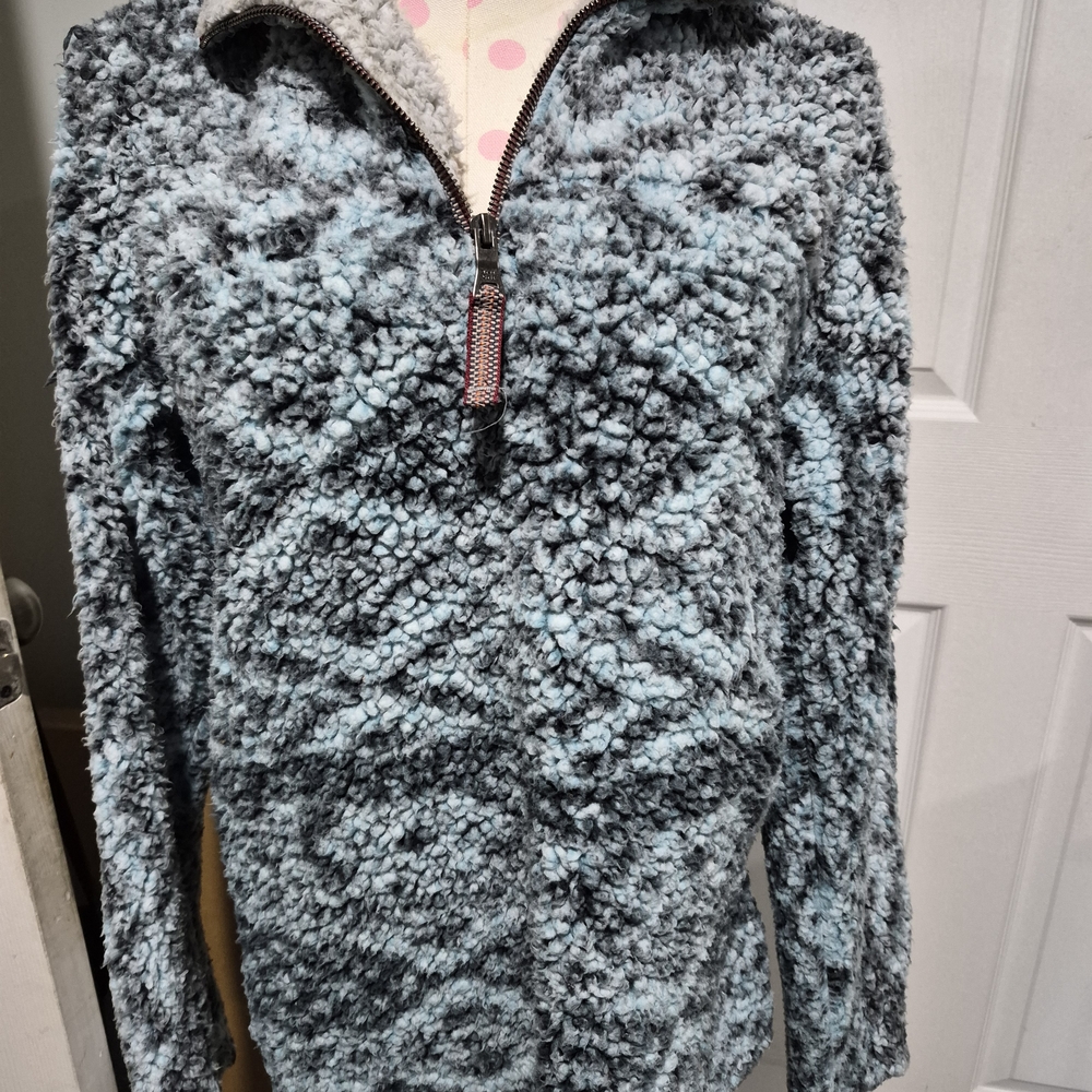 True Grit Textured Gray and Light Blue Sweater
